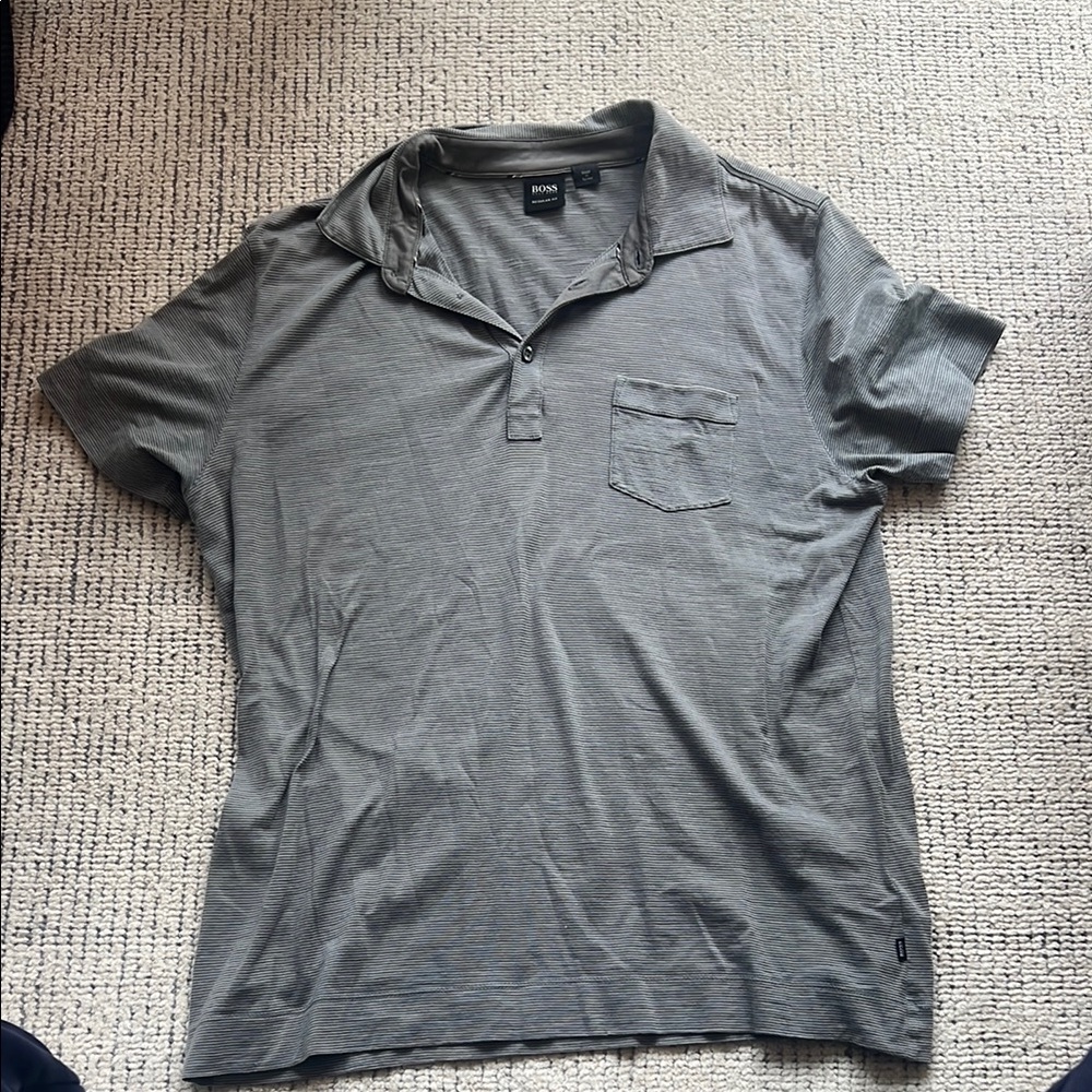 BOSS Men's Striped Gray Polo Shirt